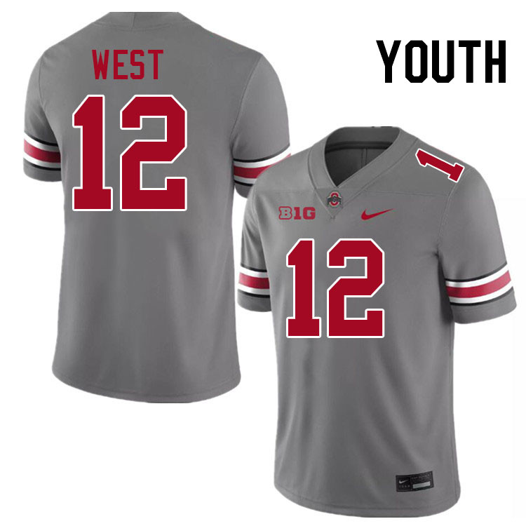 Youth #12 Bryce West Ohio State Buckeyes College Football Jerseys Stitched-Grey